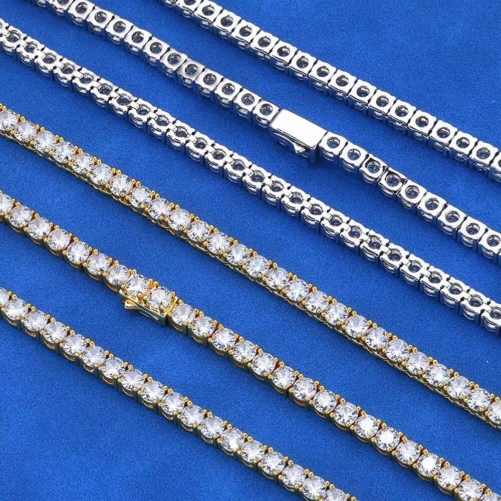 European American Hip-Hop Style Mens 925 Silver Moissanite Necklace Spring Buckle Tennis Chain Cross-Border Fashion Brand for