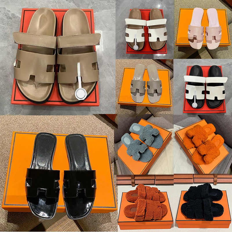 free shipping designer slippers sandals slide new lamb leather wool all-in-one warm velcro casual flat thick soled furry slipper hermersslide women Ultra-Soft