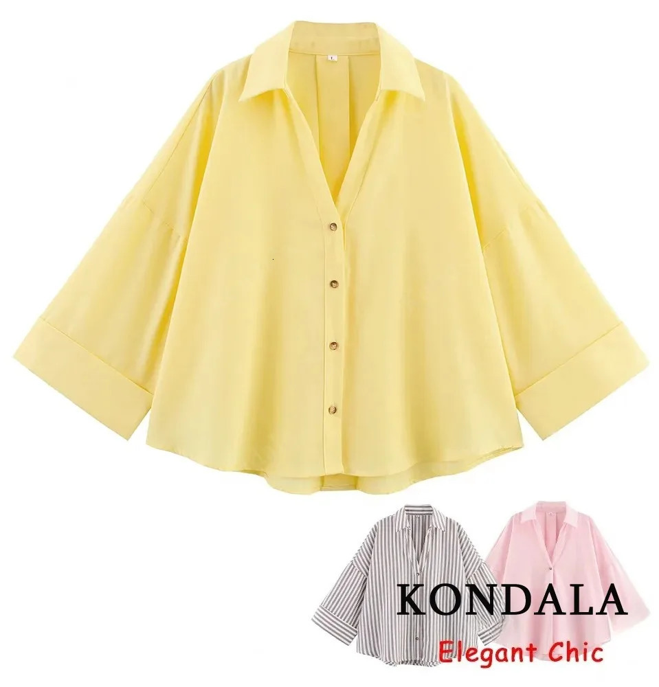 KONDALA Minimalist Casual Loose Shirt Women 2026 Trendy Commute Wide Sleeves Shirt Spring Summer Fashion Holidays Lady Shirt 260306