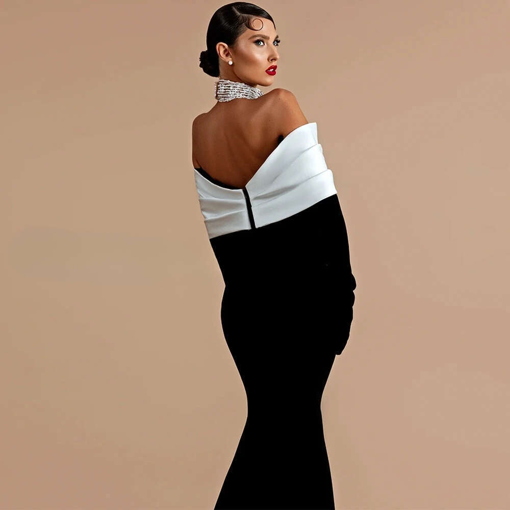 Contrast Color Crystal Mermaid Evening Dress Off The Shoulder Prom Dresses Court Train Celebrity Gowns