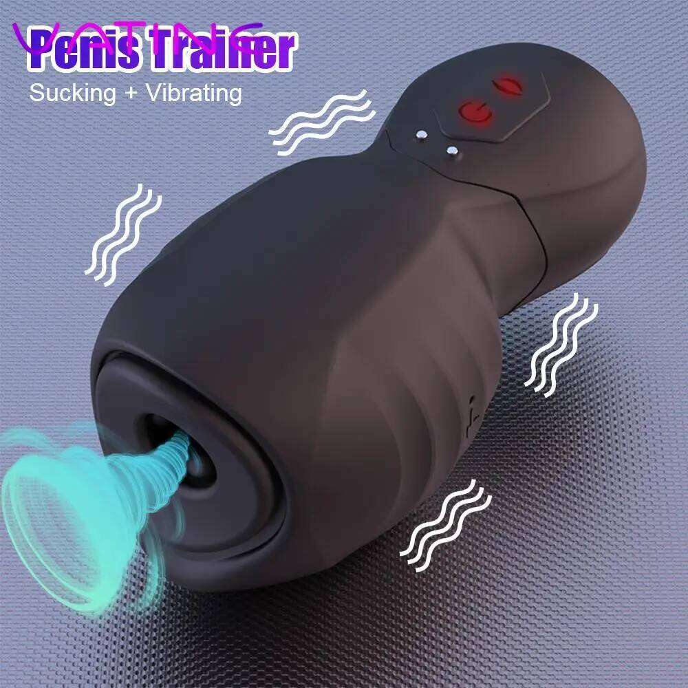Strong Suction 7+7 Modes Vibrator Penis Trainer Delayed Ejaculation Male Masturbation Cup Erotic Glans Sucking W260305