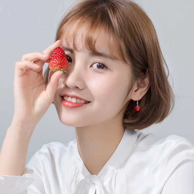 Modian Bright Crystal Strawberry Drop Earrings Charm Trendy Real 925 Sterling Silver Korean Dangle Earrings For Women Jewelry 260303