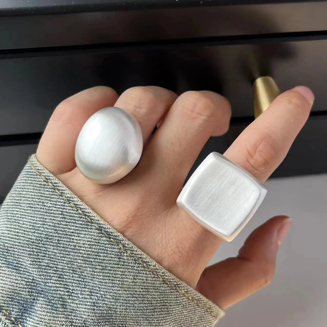Vintage Brushed Metal Square Geometric Chunky Open Ring for Women Girls European American Personality Fashion Jewelry Gifts 260302