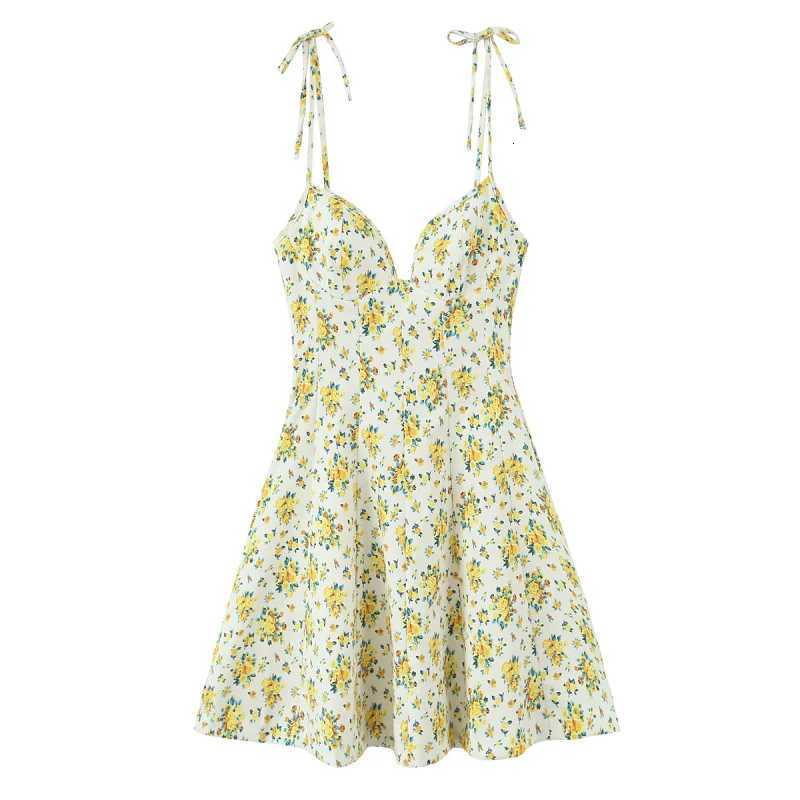 ETJ 2025 Summer new womens fashion and sexy V-neck floral printed poplin French adjustable lace-up dress X260306