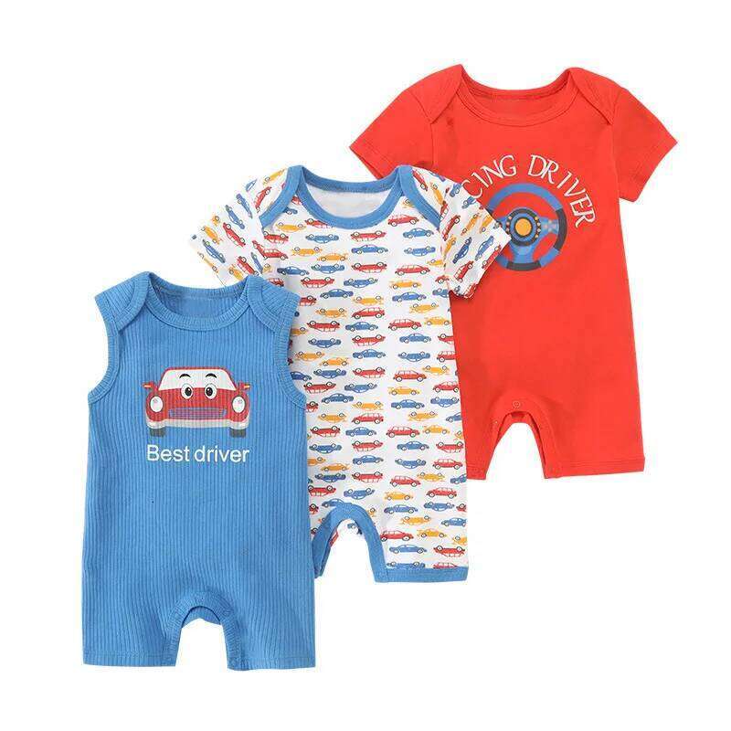3Pcs/lot Baby Boy Bodysuit Short Sleeve Cotton Newborn Clothes Cartoon Summer Toddler Overalls Sets Z260306