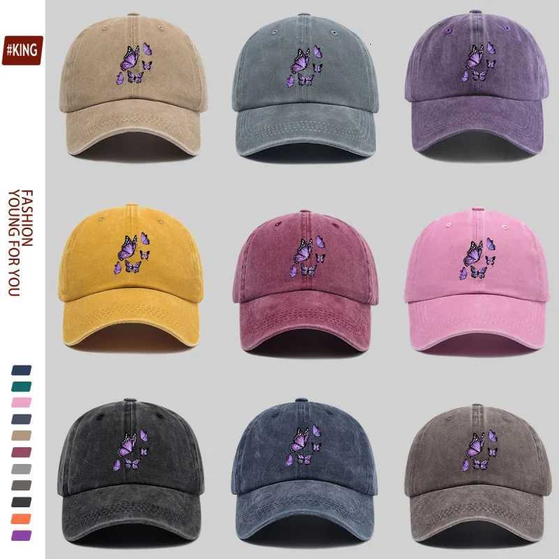 New Simple Versatile Butterfly Print Washed Vintage Soft Top Sunshade Baseball Cap Unisex Baseball Cap S260306