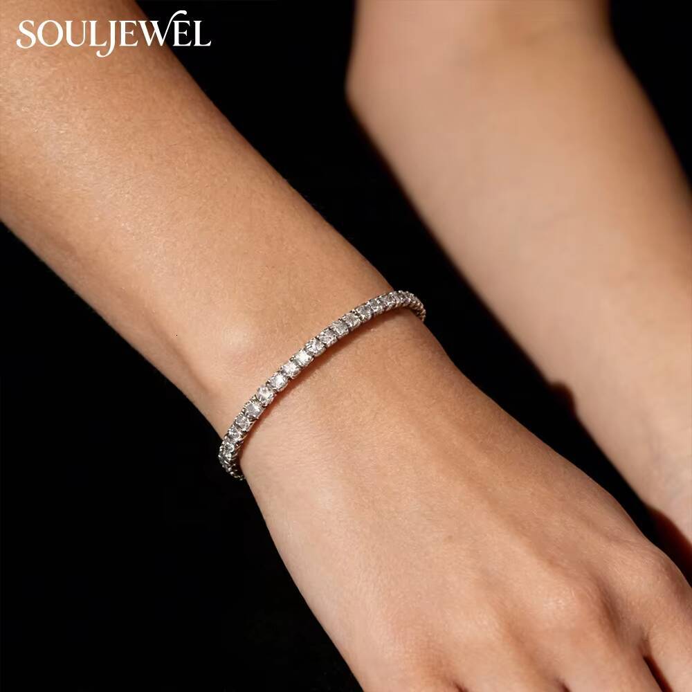 Unisex Moissanite Tennis Bracelet Sterling Silver Rhodium Plated Round Brilliant Cut Luxury Hip Hop Everyday Wear Jewelry