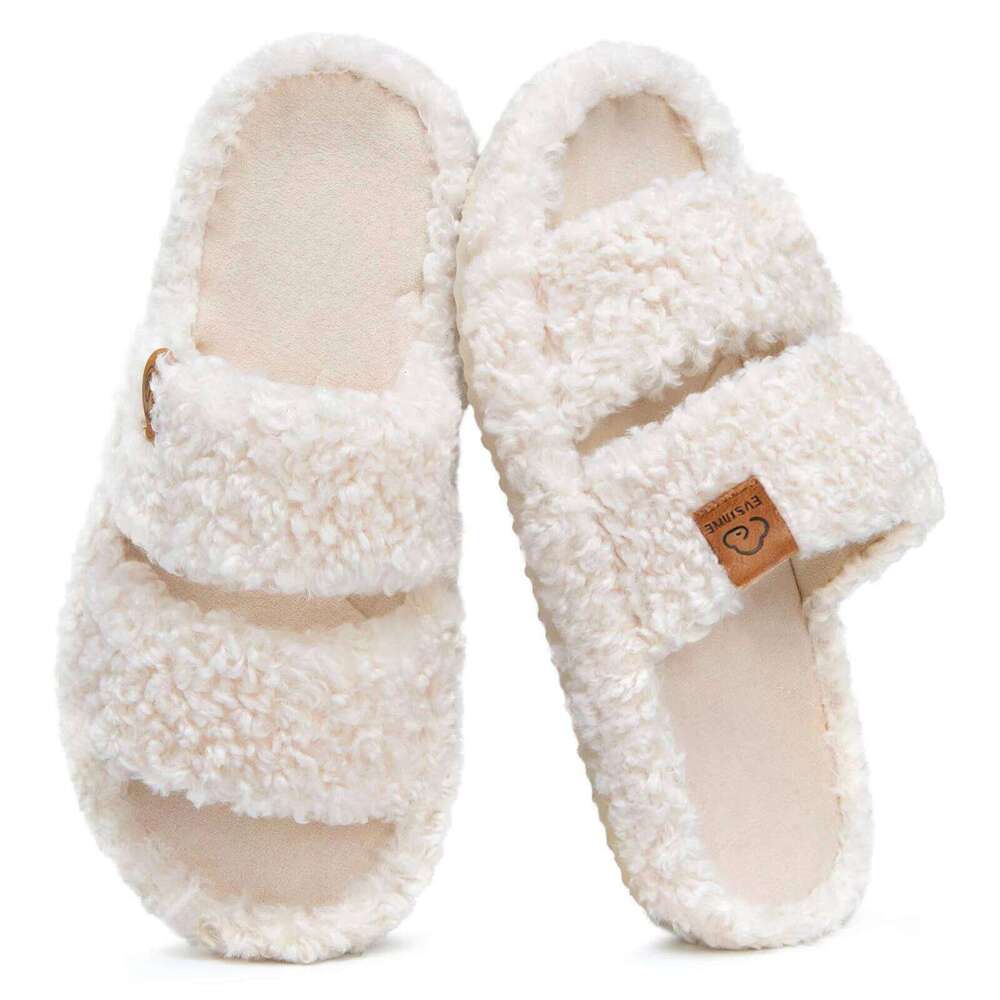 Litfun Winter Fluffy Anti-slip Open-toe Soft Sole Indoor Slides Furry Warm Cozy Bedroom Women's Slippers