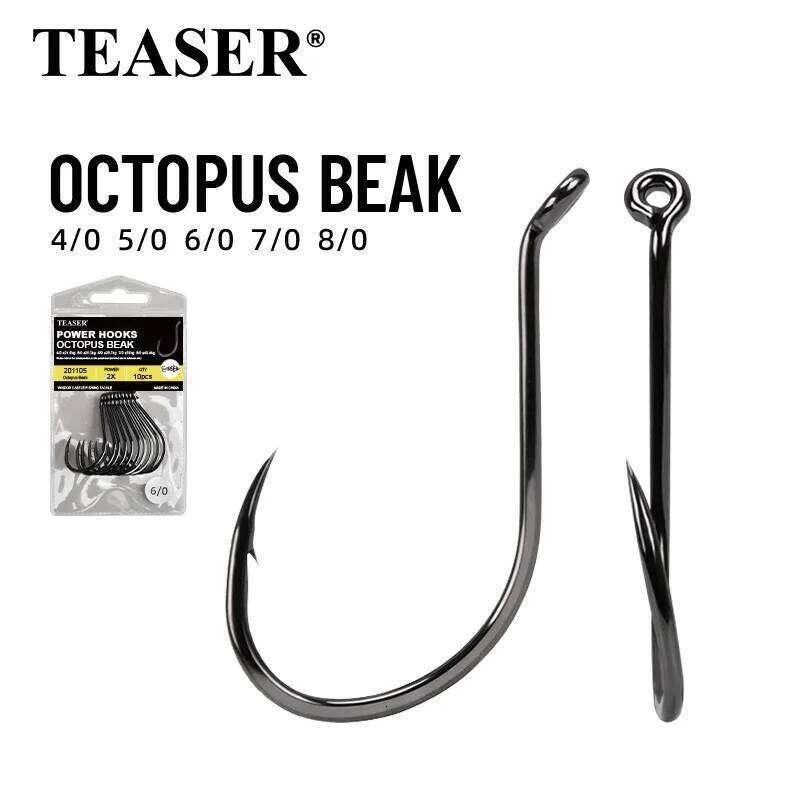 TEASER 10pcs/bag 201105 High Carbon Jigging Barbed Hook 4/0 5/0 6/0 7/0 8/0 Saltwater Octopus Beak Fishing Hooks S260305