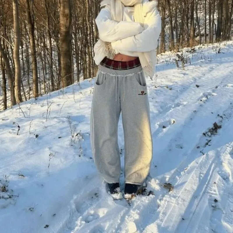 Men's Pants Deeptown Gray Vintage Striped Embroidery Women Sweatpants Style Straight Sports Baggy Casual Hip Hop Men's Clothing