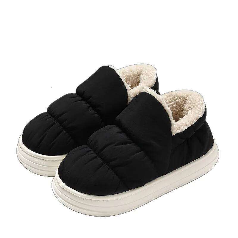 Litfun Winter Down fabric Women's Waterproof Non-slip Slides Warm Cozy Indoor Slippers Plush Lining Women Cotton Shoes