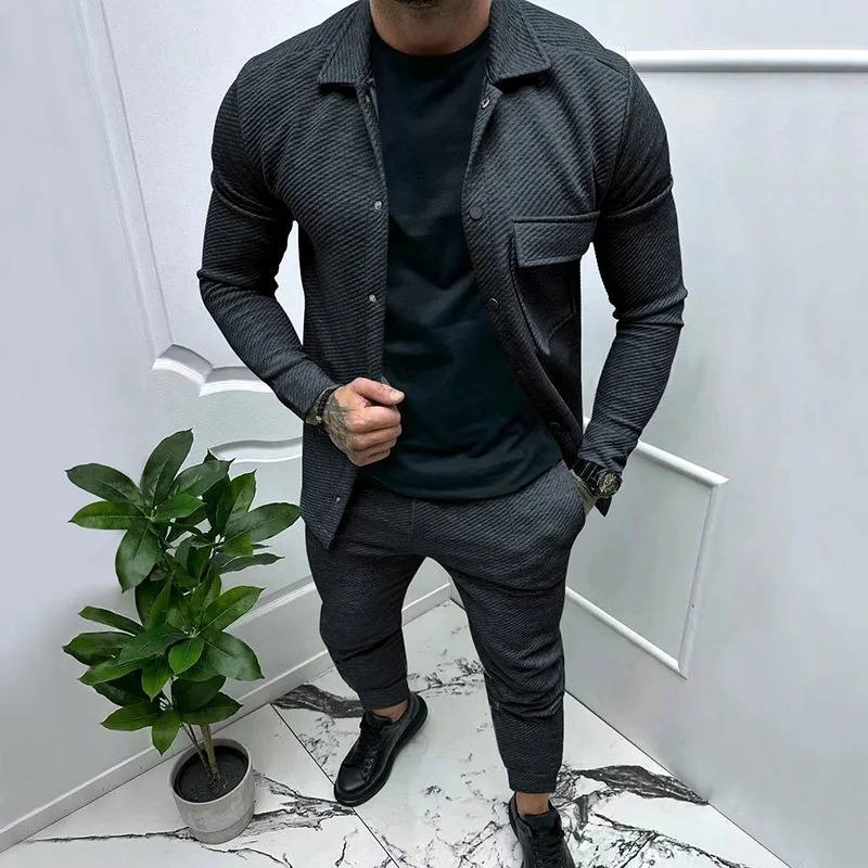Autumn and Winter Mens Set Daily Leisure Outdoor Solid Color Fashion Set 260227