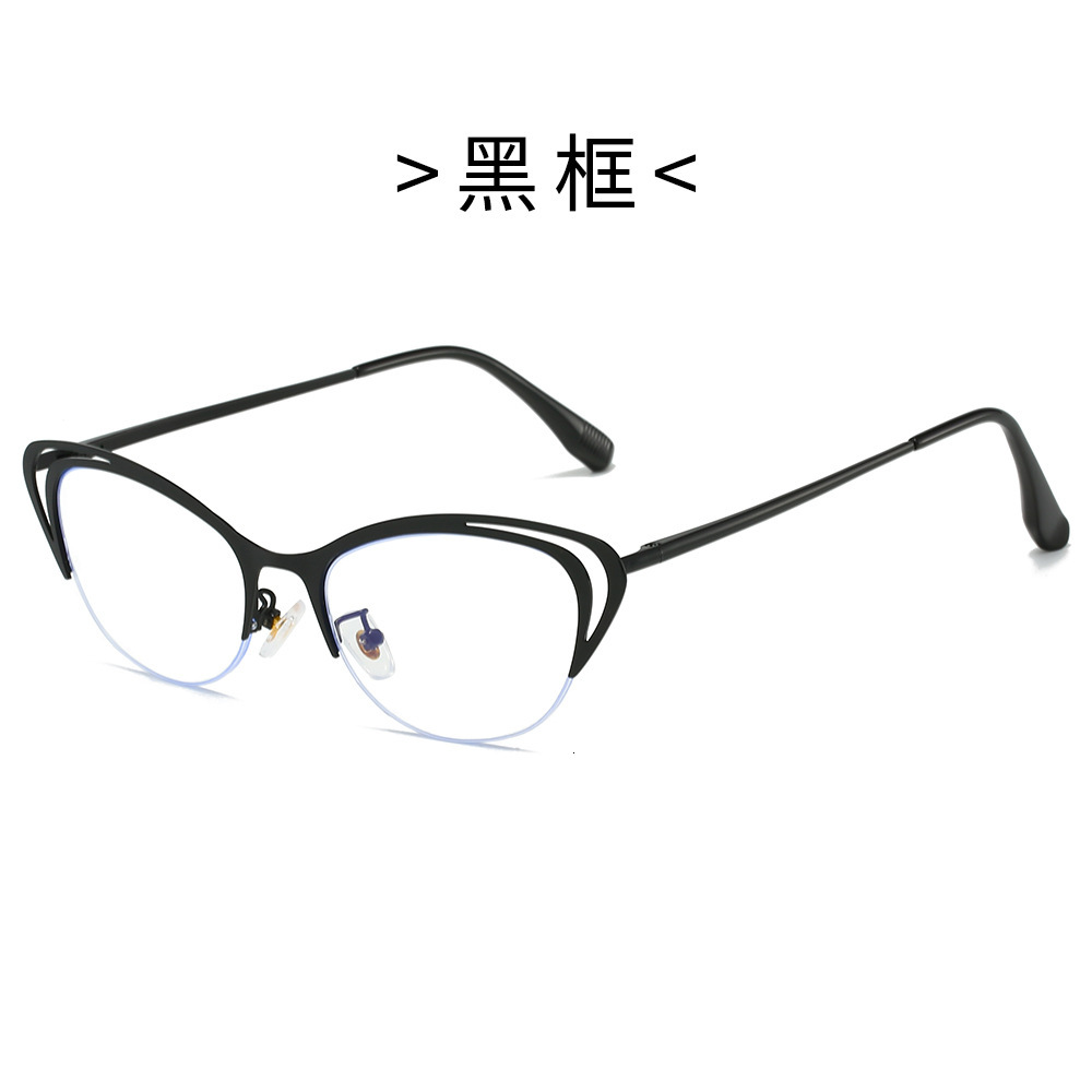 Cool Square Metal Cat-Eye Hollow Half-Rim Eyeglass Frame Anti-Blue Light New Two-Tone Non-Prescription Glasses