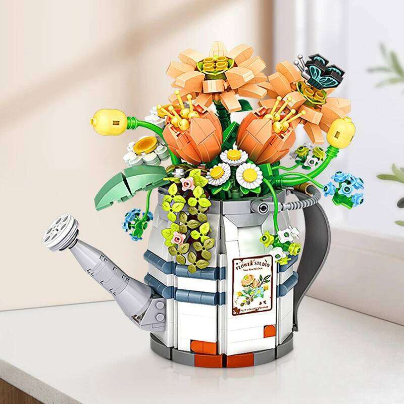 Mini Watering Can Potted Building Blocks Flower DIY Plant Bonsai Bouquet 3D Model Home Decoration Children's Assembled Toy Gift Z260306