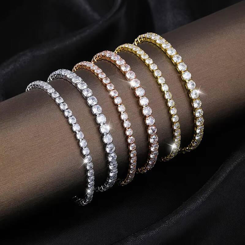 Moissanite Tennis Bracelet Hiphop 3mm Double Clasp Full Diamond Bracelet Versatile 925 Silver Moissanite Bracelet