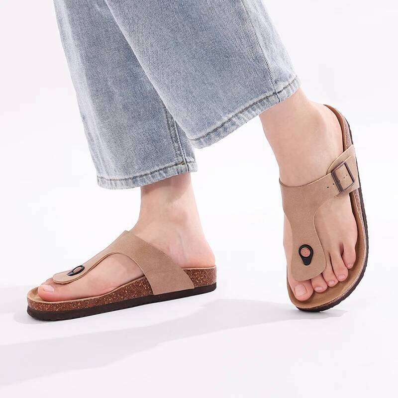 LItfun 2024 New Women Beach Breathable Non-Slips Flip Flops Fashion Cork Slippers With Arch Support Female House Sandals