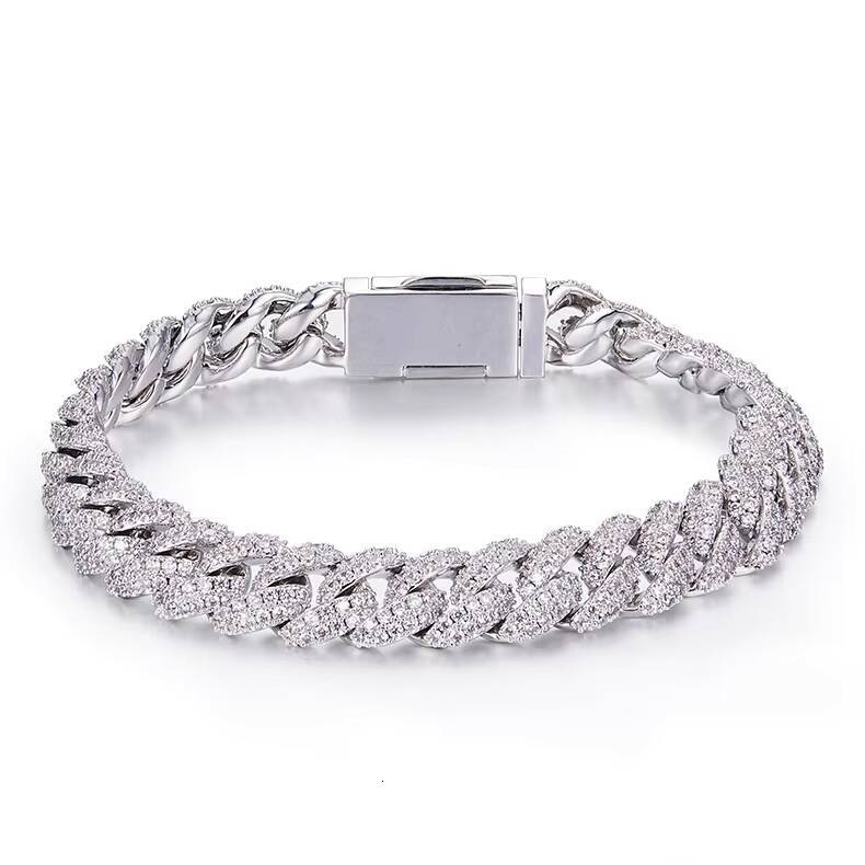Hip Hop Style Iced Out Pave 10mm Link Chain Bracelet 925 Sterling Silver D Color VVS Moissanite Cuban Chain for Men