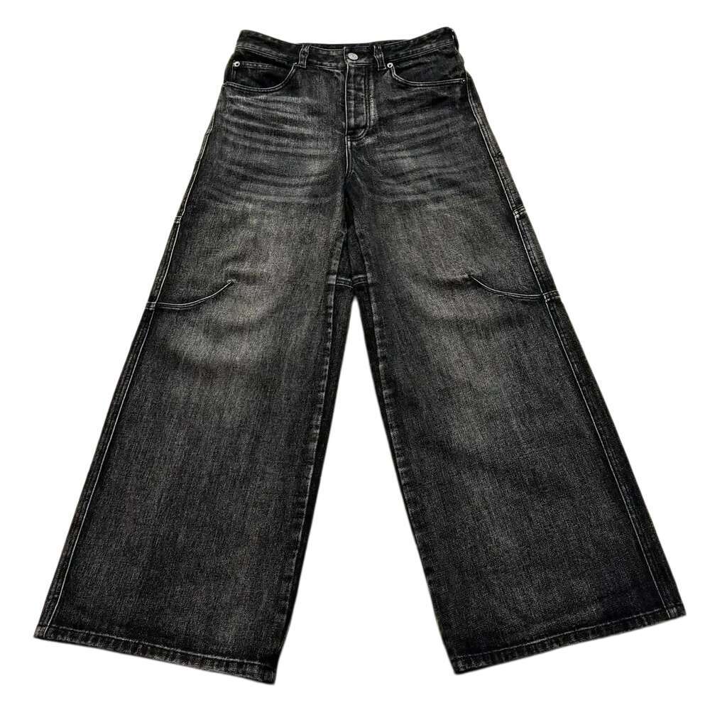 Men's Jeans Streetwear Washed Retro Baggy Jeans Goth Hip-hop Men's Personality Trendy Black Straight Pant Wide Leg Pants Unisex Home Casual 