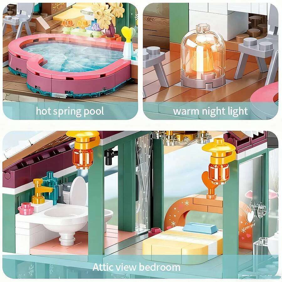 Sluban 0961 Hot Spring Holiday House Toy Model Educational DIY Assembled Building Block Toy, Home Decoration Z260306