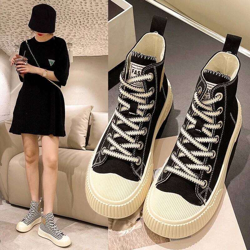 High-top canvas female 2025 new foreign gas breathable hundreds of small white flat bottom casual board shoes