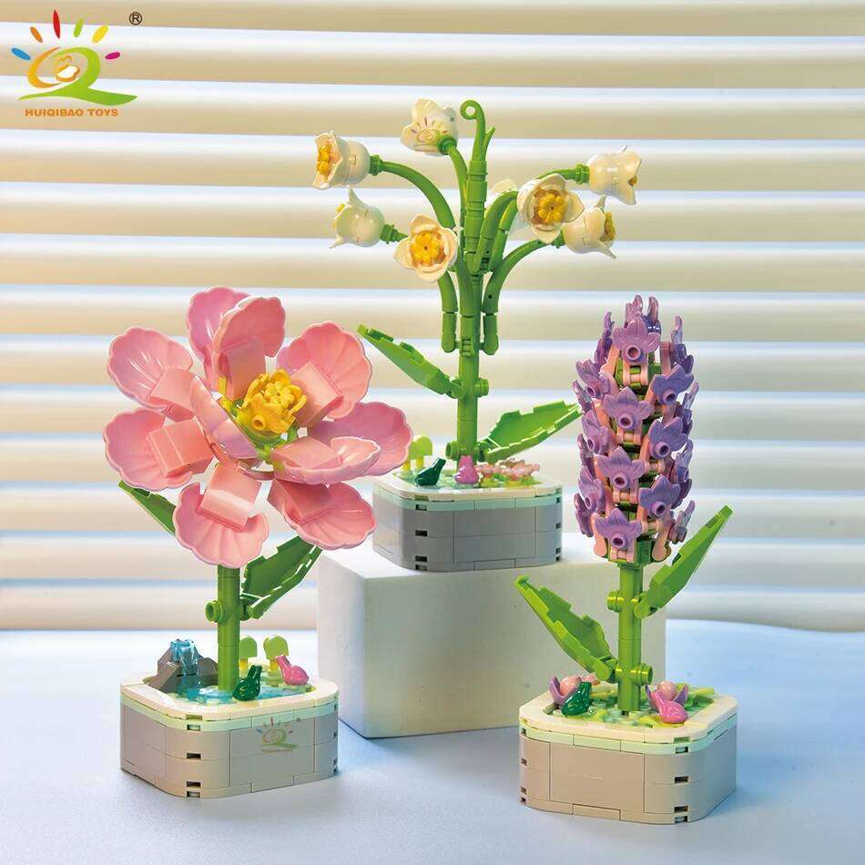 HUIQIBAO MOC Flower Succulents Building Blocks Everlasting Flowerpot Bonsai Gardens Romantic Bricks DIY Potted Plants Model Kids Z260306