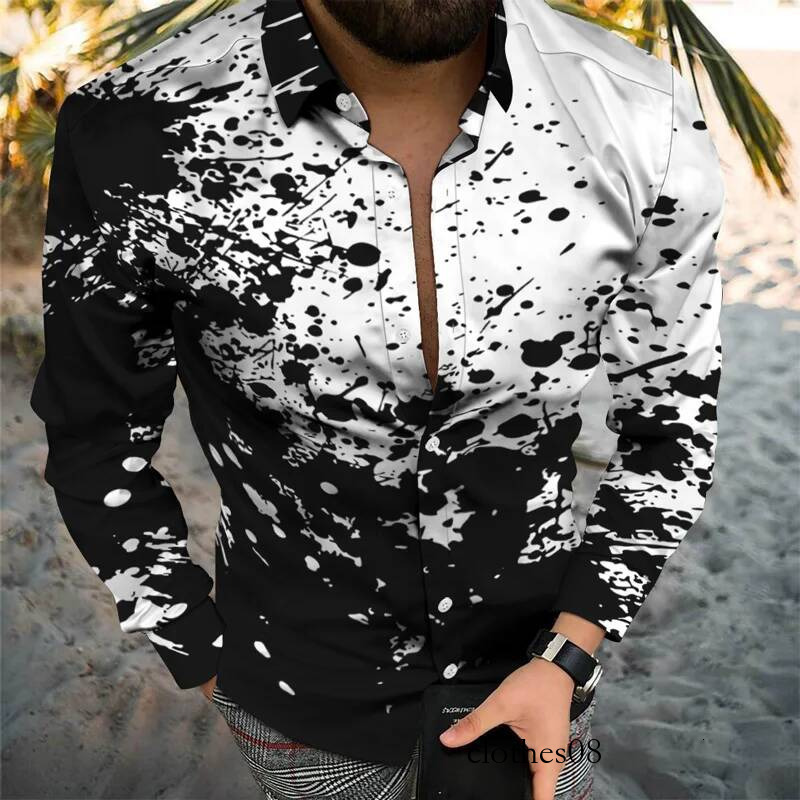 Autumn and Winter Men's Single Breasted Lapel Long Daily 3D Printing Luxury Retro Pattern Casual Button Cardigan Shirt