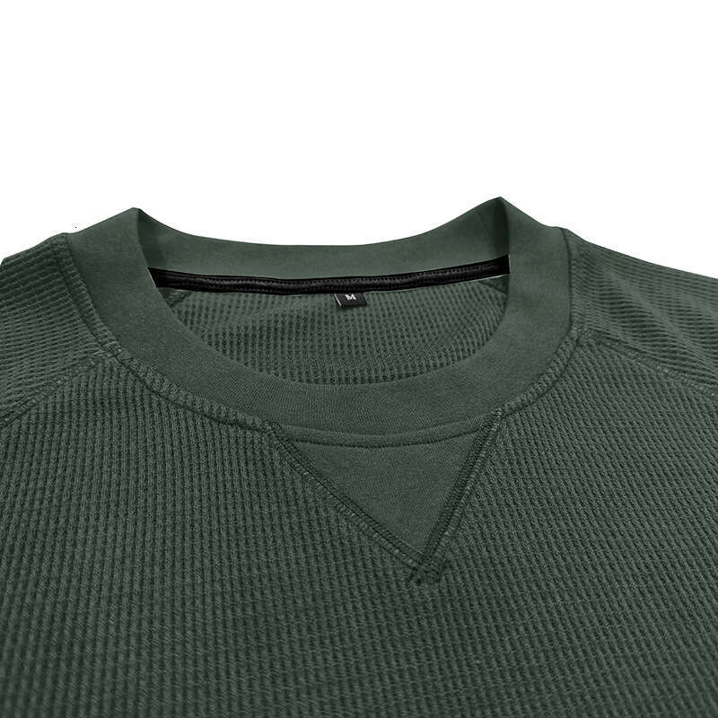 Amazon European and American short-sleeve ribbed crew neck waffle T-shirt top, cross-border men's basic rugged style