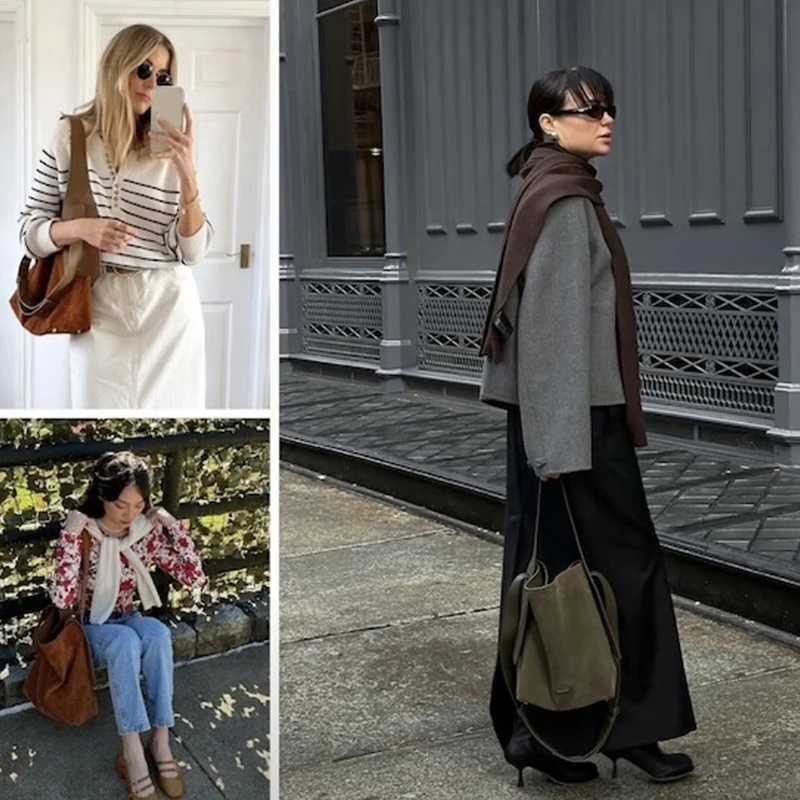 Handbag Chamois Leather Bucket Bag Casual Crossbody Single Shoulder Bag Lady Tote Bag Messenger Bag Large-Capacity Shopping Bag H260306