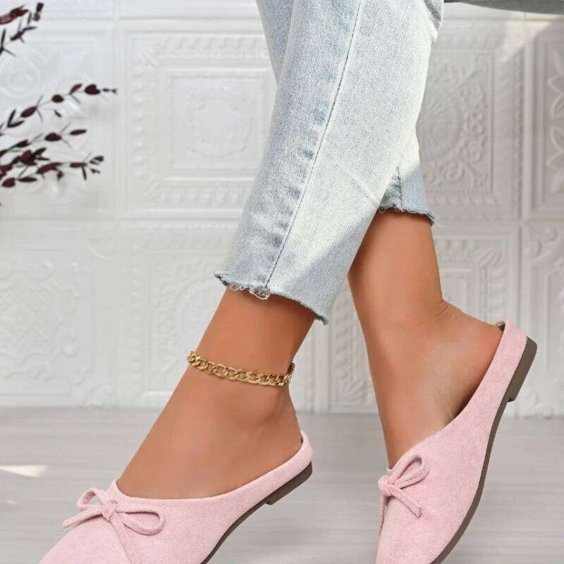 2026 new women's fashionable bow toe casual with soft soles comfortable and wear-resistant flat shoes