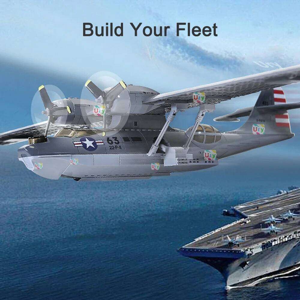 WW2 Military Army Avion Plane Consolidated PBY-5A Catalina Fighter Morden Warplane Set Aircraft Building Blocks for Boys Gift Z260306