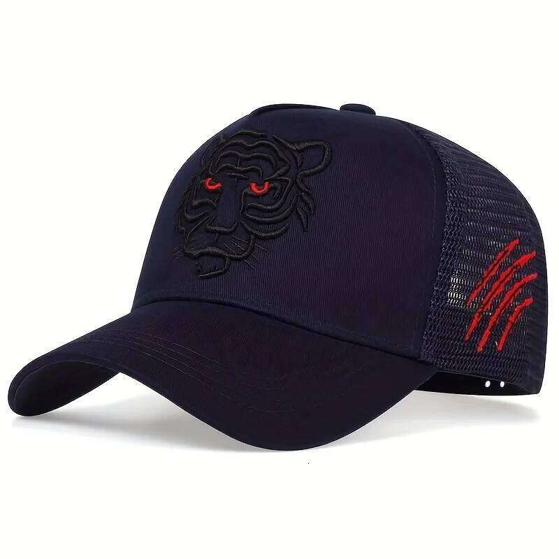 Unisex Tiger Head Embroidery Baseball Net Caps Spring and Autumn Outdoor Adjustable Casual Hats Sunscreen Hat Sports Golf Cap Y260304