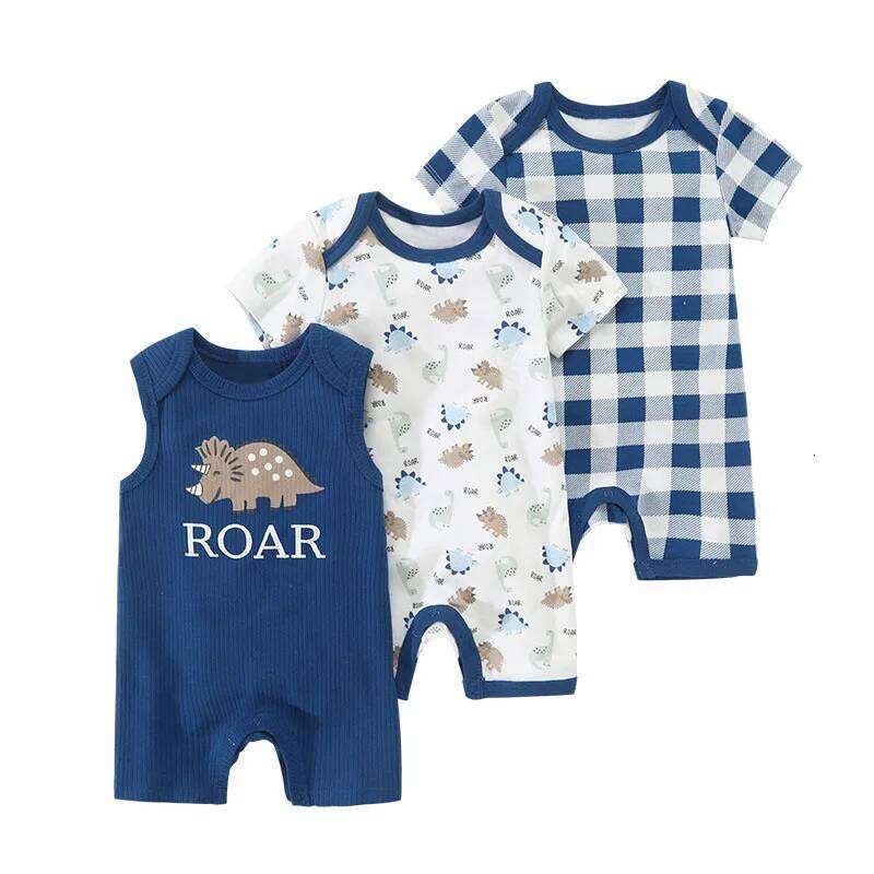 3Pcs/lot Baby Boy Bodysuit Short Sleeve Cotton Newborn Clothes Cartoon Summer Toddler Overalls Sets Z260306