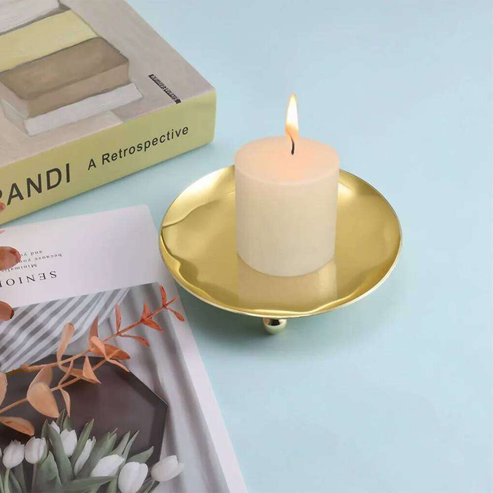 Candle Holder Round Candlestick Stand Wedding Party Festival Decoration Pillar Washable Plate Household Hotel Gold XJ260305