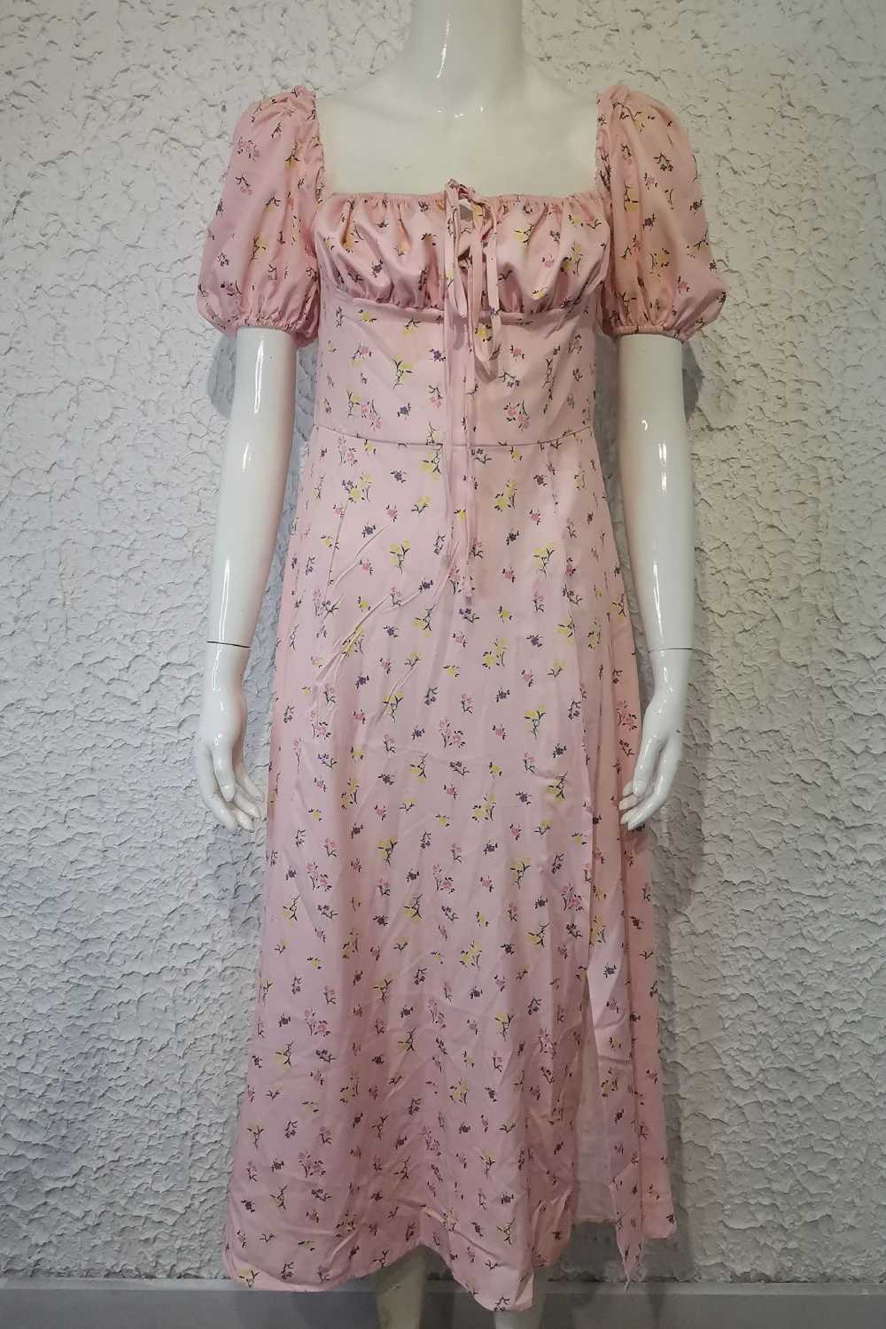 Giyu Sexy Vintage Floral Flower Print Dress Women 2023 Summer Puff Sleeve Lace Up Split Long Dresses Eelgant Holiday Party Robe X260306