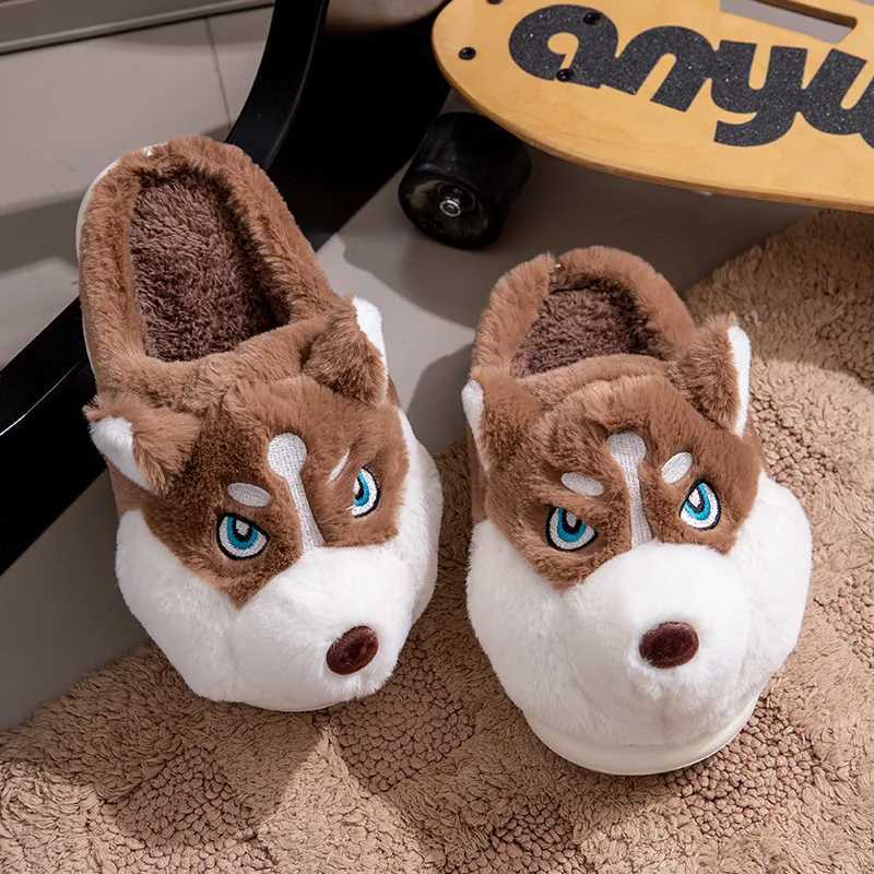 Plus Size 50 Indoor Fluffy Slippers For Women Men Winter Warm Shoes Cute Cartoon Dog Light Weight Couples Home Floor Slipper S260305