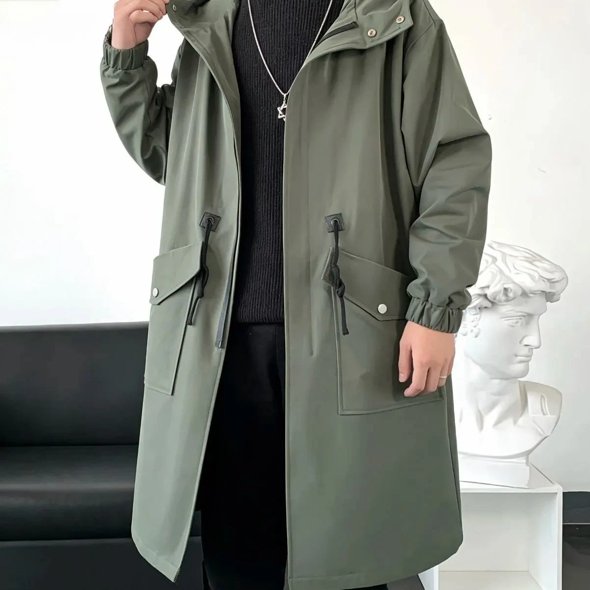 Trench Coat Men Casual Hooded Outwear Teens Pockets Temper Streetwear Chic Handsome Simple British Style Ropa Para Hombre 260302