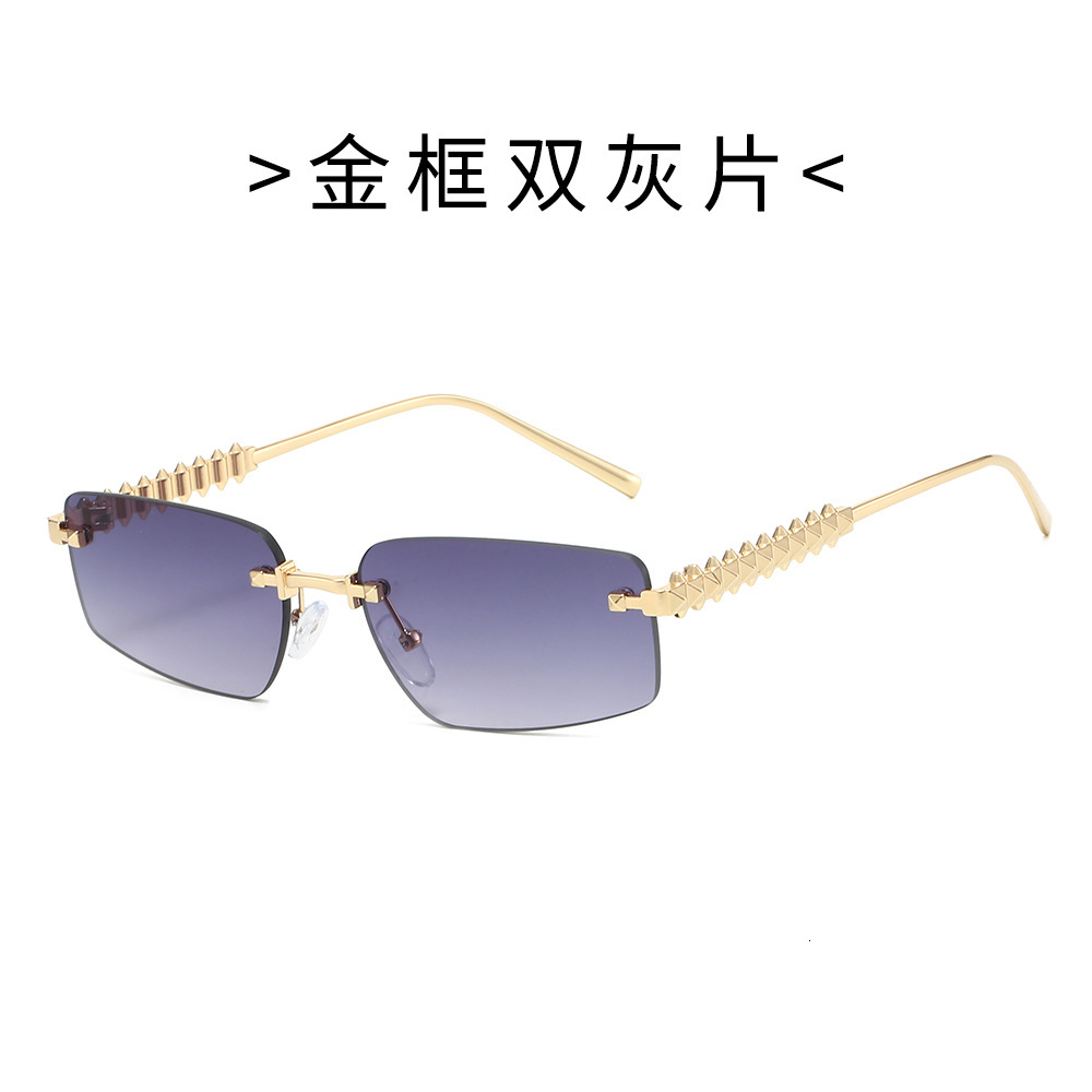 New with a European American high-end feel, personalized rivet-leg sunglasses, square cut-edge frameless sunglasses for men and women