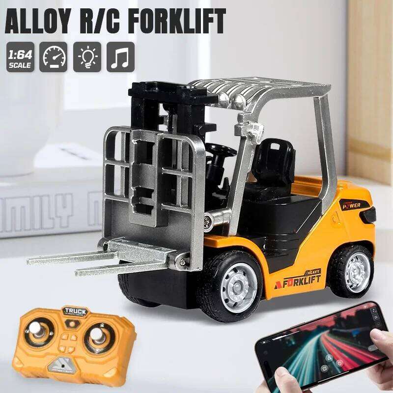 Mini RC Forklift 1/64 Alloy Desktop Remote Controlled Car Toy Engineering Vehicle App Control Cars Trucks Christmas Gifts Kids C260305