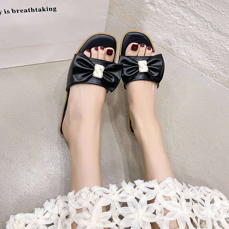 2025 Summer New Fashionable Bow Design Comfortable Outdoor Open toed Casual Flat Slippers