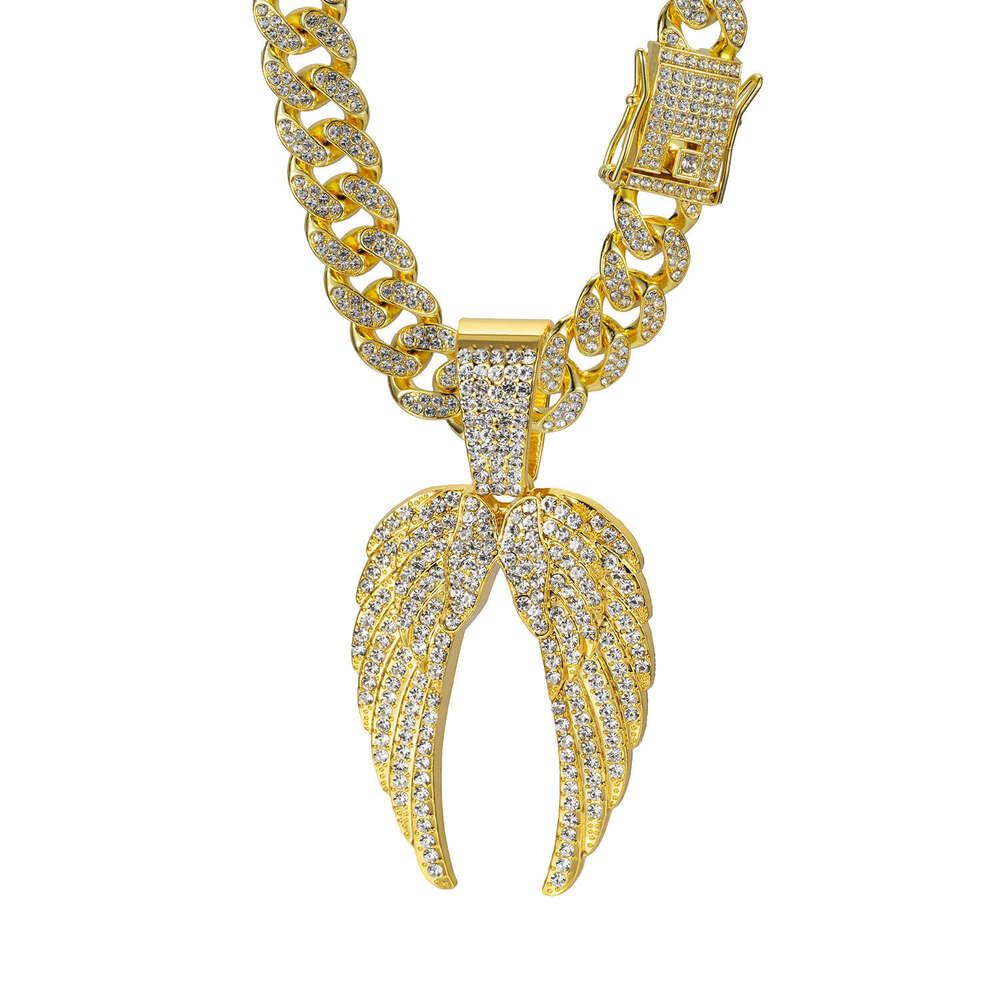 Amazon European and American Cross-Border Jewelry Hip-Hop Style Alloy Full Diamond Wing Pendant Cuban Chain High-Quality Accessories Factory