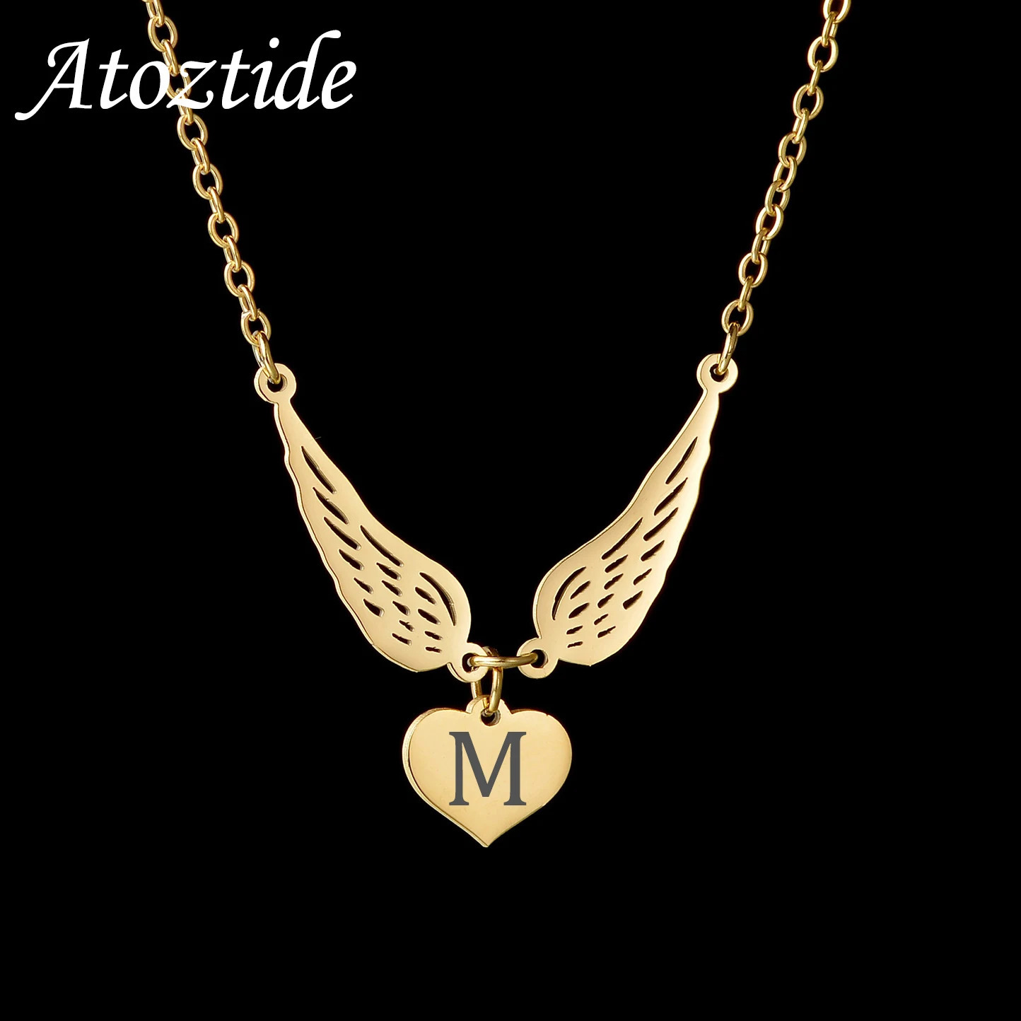 Atoztide PersonalizedCustom Name Necklace Heart Wing Engrave Letter Stainless Steel Jewelry for Women Mother s Birthday Gift 260302