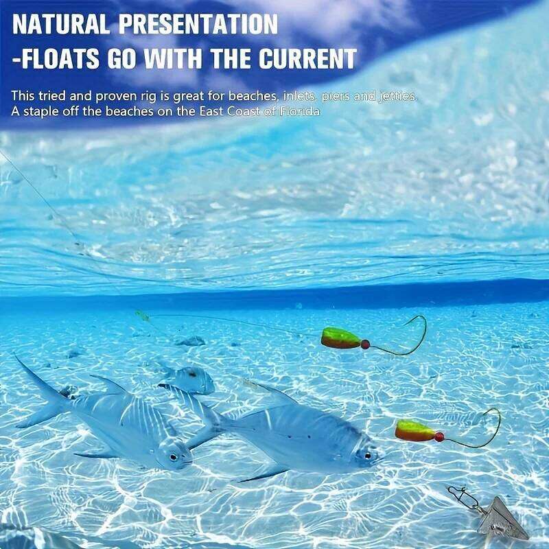 3pcs Pompano with Snell Floats Saltwater Live Bait Rigs Circle Hooks Beach Surf Fishing Rig S260305