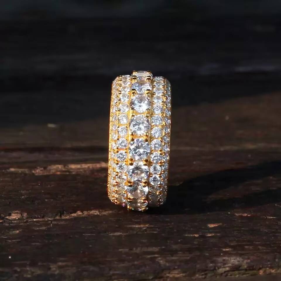 INS Minimalist 18K Gold Plated Smooth Female Five Rows of CZ Ring 925 Sterling Silver Rotate Ring for Men