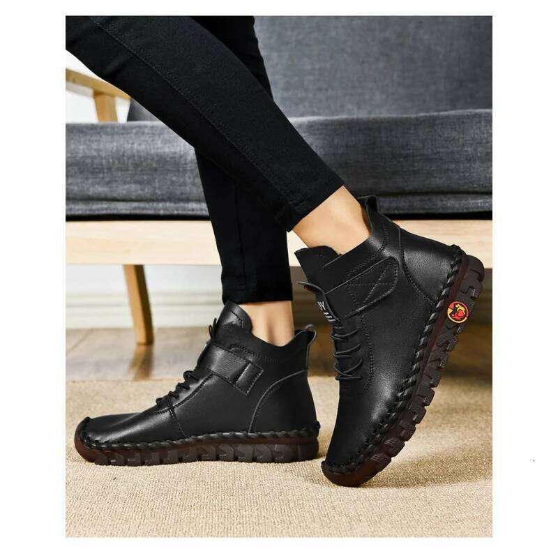 Winter Fleece-Lined Warm Cotton Boots - Women's British Style Fashionable & Versatile Velcro High-Top Flat Shoes