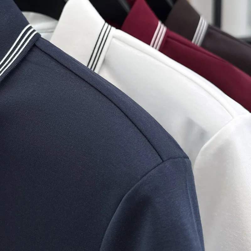 100 Cotton Mens Premium Zip-Up Polo Shirt 7A Antibacterial Quick-Dry Business Casual 260304