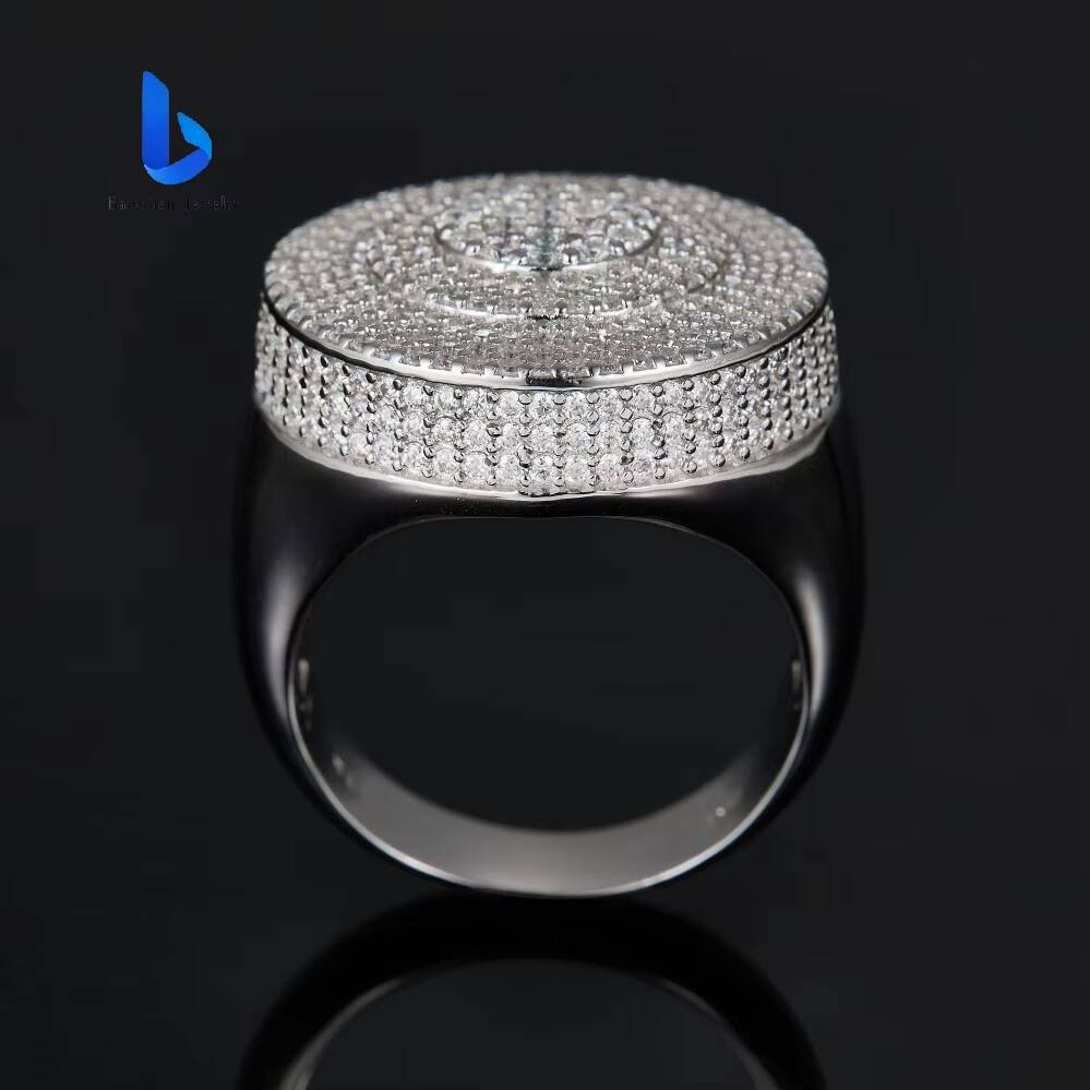 The Round Design Iced Out 925 Sterling Silver Men Ring VVS Grade Moissanite Stones Customizable Hip Hop Jewelry for Men