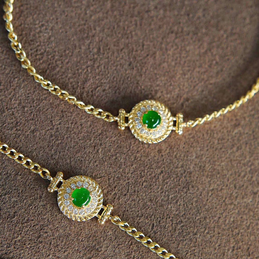 Premium 18K Gold Jadeite Bracelet, k gold au750, natural diamond, full green jadeite bracelet, Chinese style, trendy Cuban chain