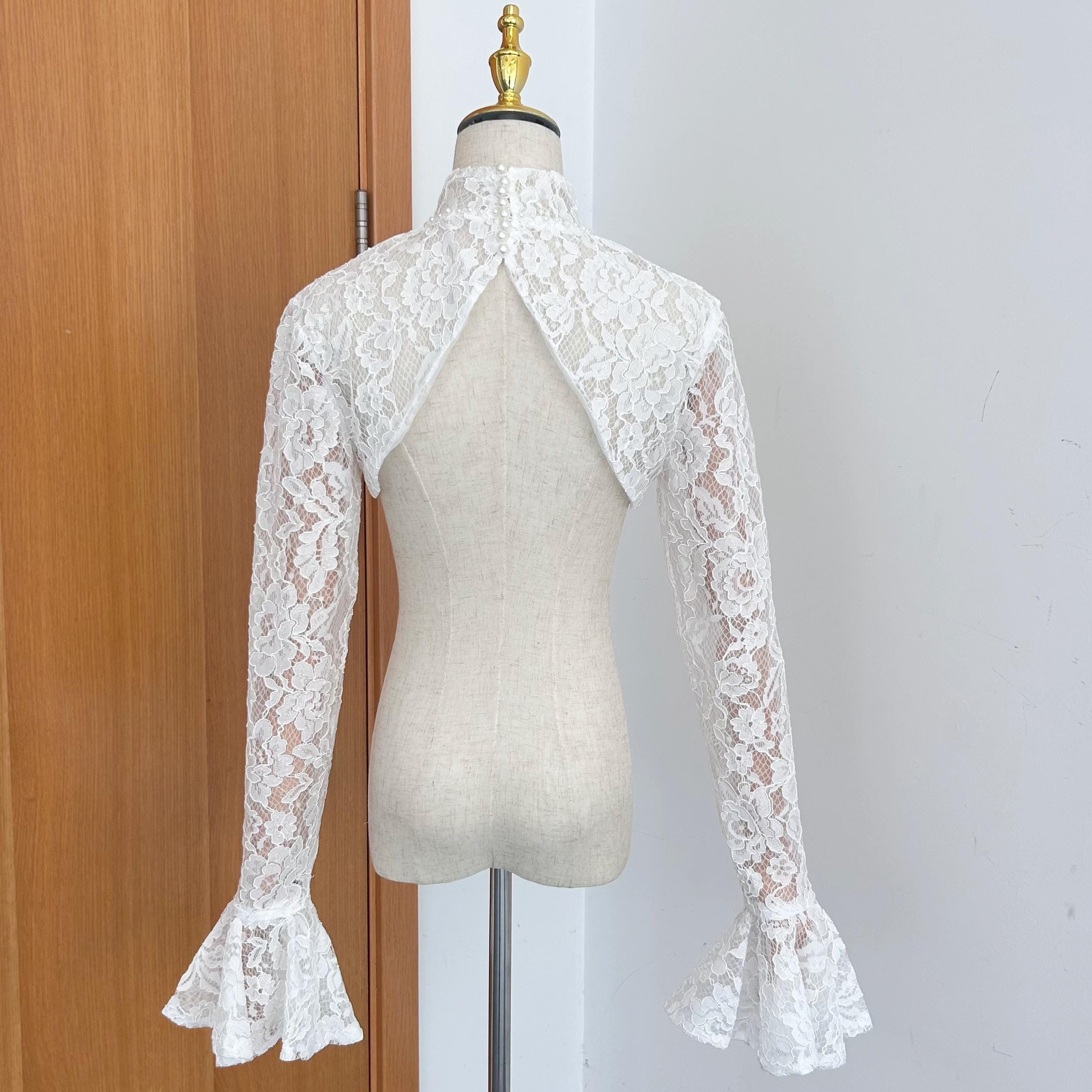 Bridal Wraps Customized Long Sleeve High Neck Lace Appliques Jackets Bolero High Quality Wedding Accessories