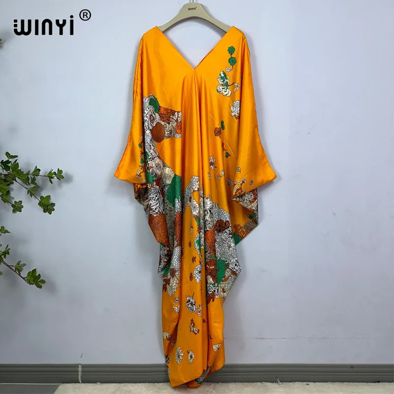2023 Print Caftans for Women fashion Beachwear WINYI Maxi robes beach Vneck Bohemian long dress Middle East Casual kaftan 260228