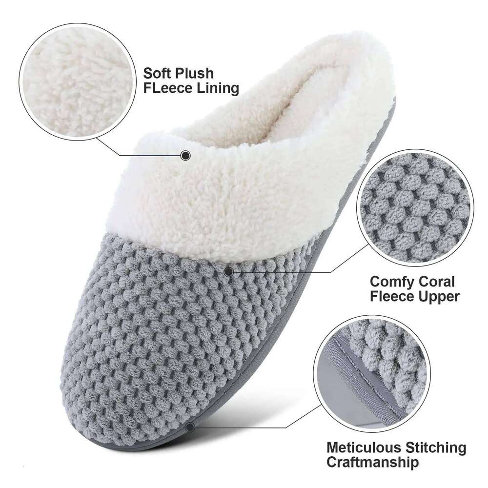Litfun Winter Fluffy Women's House Plush Lined Cozy Unisex Home Slides Non-slip Warm Memory Foam Indoor Cotton Slippers